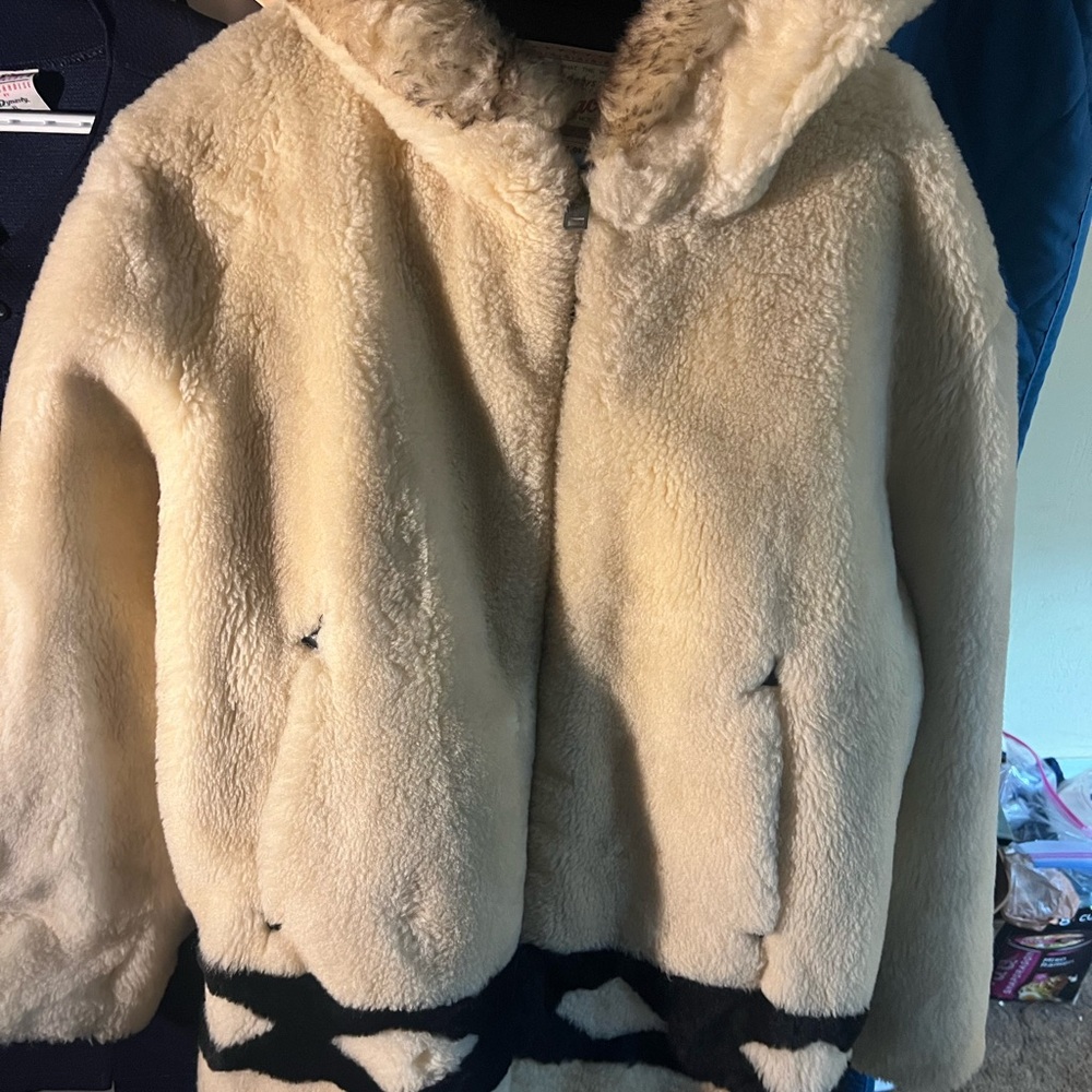 Shearling wool mouton Hooded Coat